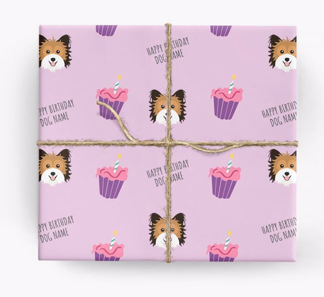 Personalized 'Happy Birthday' Cupcake Wrapping Paper with {breedFullName} Icons